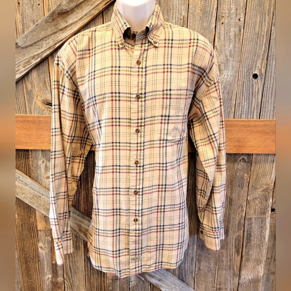 Nautica Traveler Twill Button Down Shirt Mens XL Multicolor Plaid 100% Cotton ^